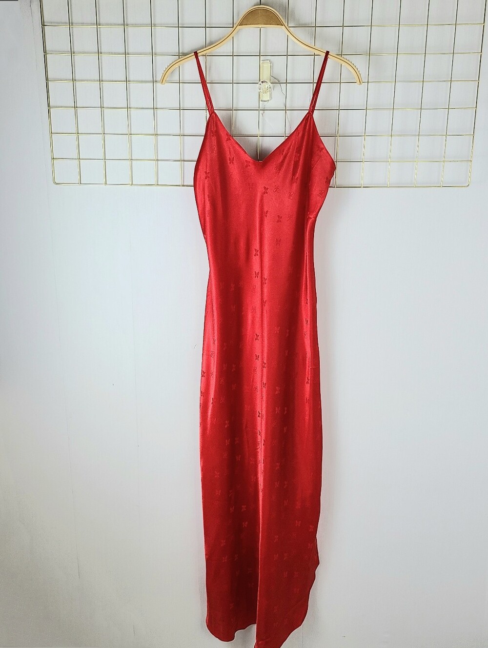 Vintage Red Butterfly Jacquard Print 90s Slip Dress - Picture 2 of 8